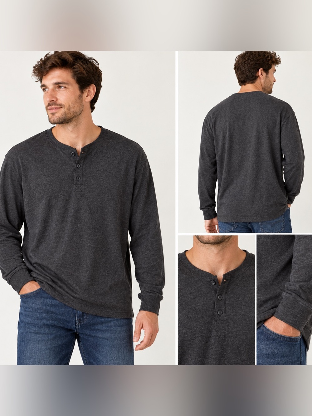 Weatherproof Vintage Long-Sleeve Brushed Jersey Henley Men's XXL Gray